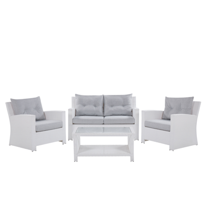 Lounge Set Rattan weiss 4-Sitzer Auflagen grau SAN MARINO