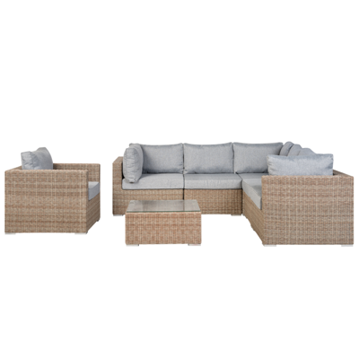 Lounge Set Rattan hellbraun 6-Sitzer linksseitig Auflagen hellgrau CONTARE