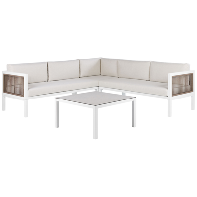 Lounge Set Aluminium weiss 4-Sitzer linksseitig Auflagen beige BORELLO