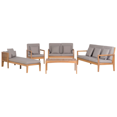 Lounge Set zertifiziertes Holz hellbraun 7-Sitzer Auflagen grau PATAJA