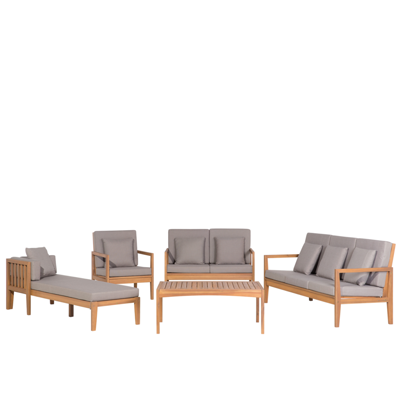 Lounge Set Akazienholz hellbraun 7-Sitzer Auflagen grau PATAJA