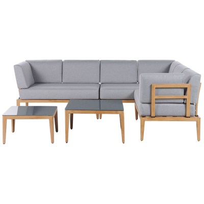 Lounge Set Aluminium heller Holzfarbton 6-Sitzer linksseitig Auflagen grau RIMA