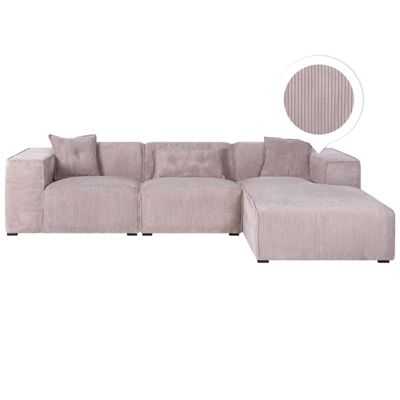 Ecksofa Cord taupe linksseitig 3-Sitzer DOLVA