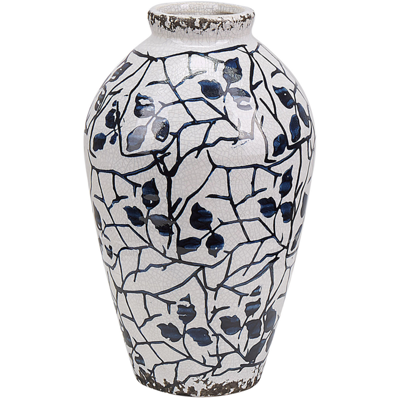 Blumenvase Keramik weiss / blau 22 cm MALLIA