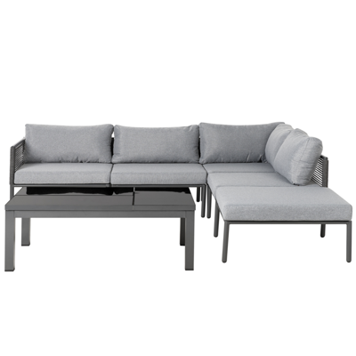 Lounge Set Aluminium grau / schwarz 6-Sitzer Auflagen grau FORANO