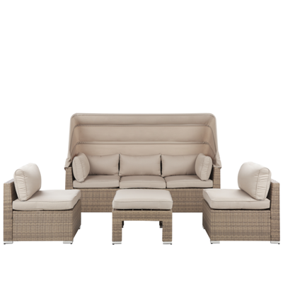 Lounge Set Rattan braun Auflagen beige modular 6-Sitzer COCCOLIA