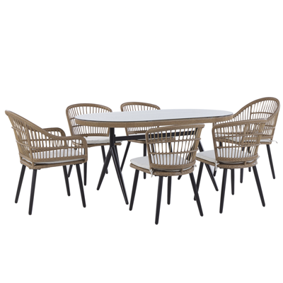 Gartenmöbel Set Rattan natürlich 6-Sitzer Auflagen beige ALIANO II