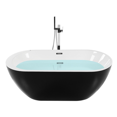 Whirlpool Badewanne freistehend schwarz mit LED 170 x 80 cm NEVIS III