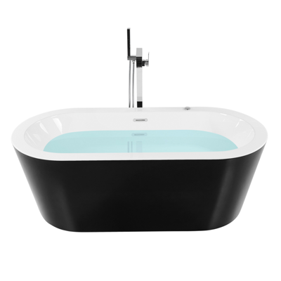 Whirlpool Badewanne freistehend schwarz mit LED 150 x 75 cm MARSELLA