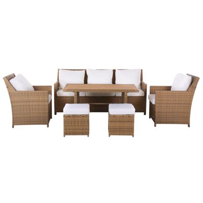 Lounge Set Rattan braun 5-Sitzer Auflagen weiss FONTI