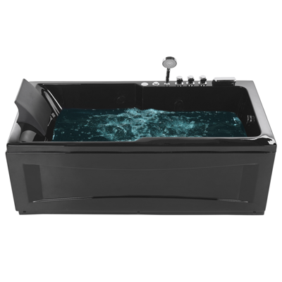 Whirlpool Badewanne schwarz rechteckig mit LED 169 x 81 cm links ARTEMISA