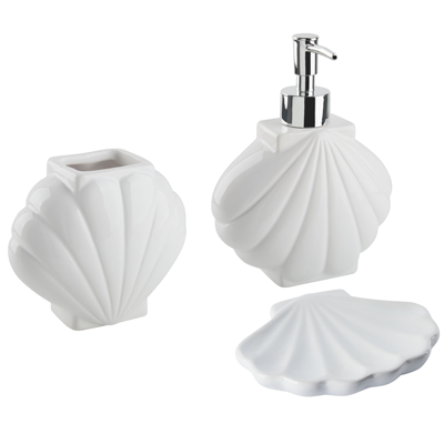 Badezimmer Set 3-teilig Keramik weiss Muschelform SHELL