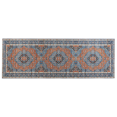 Teppich blau / orange 70 x 200 cm orientalisches Muster Kurzflor MIDALAM